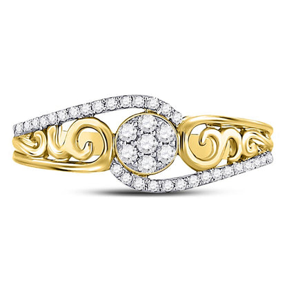 10k Yellow Gold Round Diamond Flower Cluster Scroll Curl Ring 1/4 Cttw