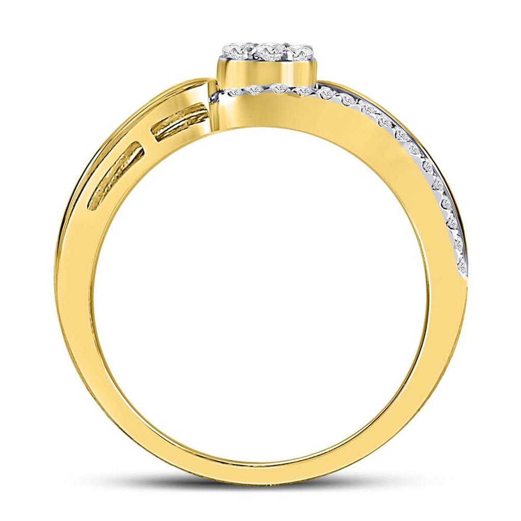 10k Yellow Gold Round Diamond Flower Cluster Scroll Curl Ring 1/4 Cttw