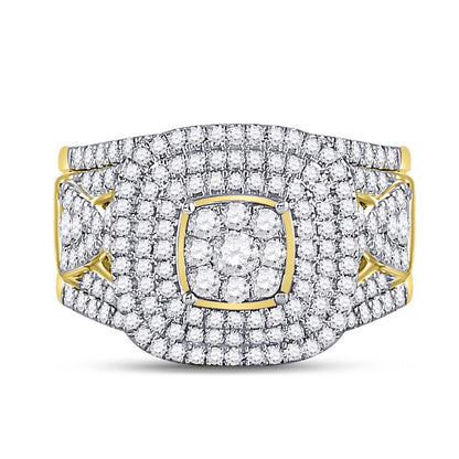 14k Yellow Gold Round Diamond Cluster Bridal Wedding Ring Set 1-1/2 Cttw