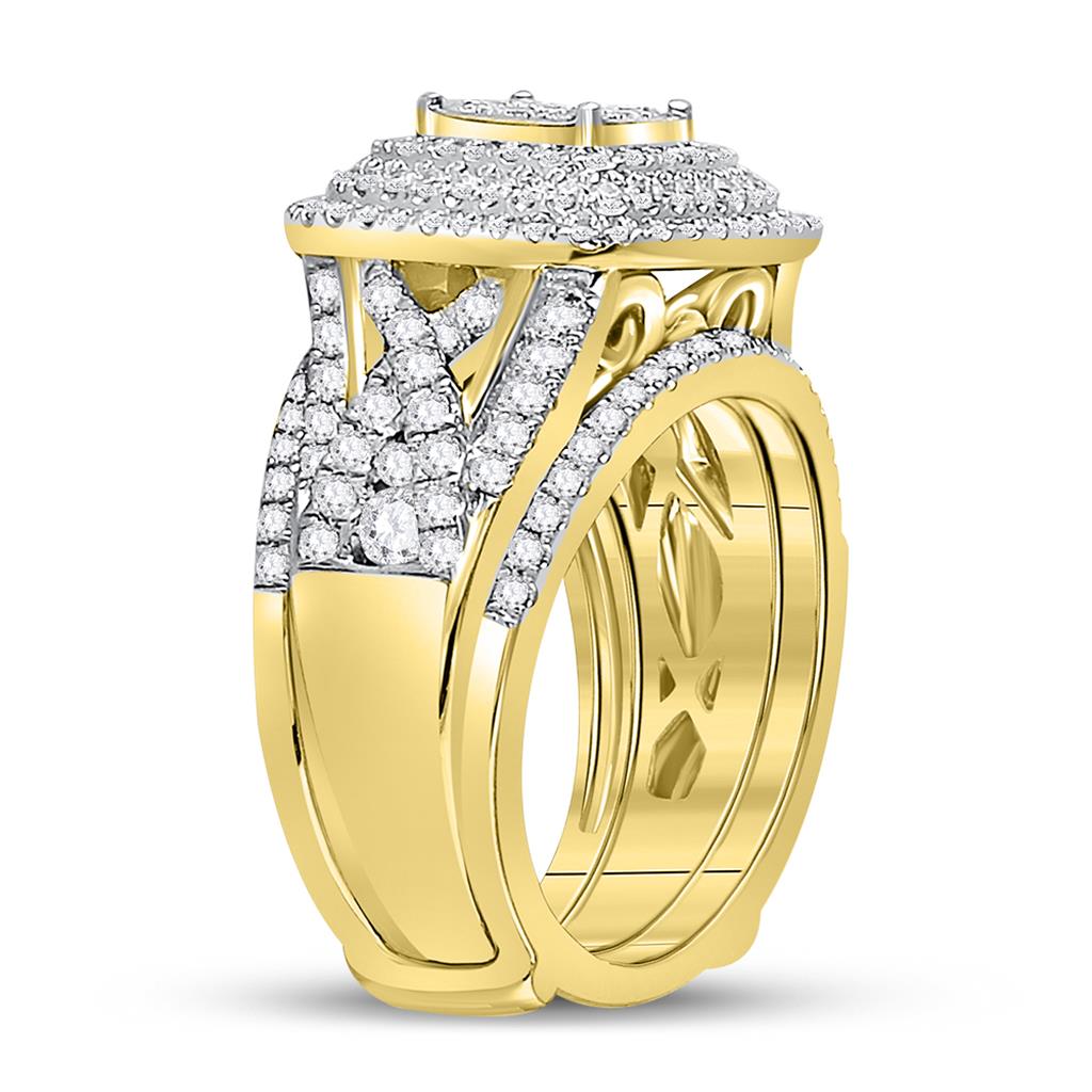 14k Yellow Gold Round Diamond Cluster Bridal Wedding Ring Set 1-1/2 Cttw