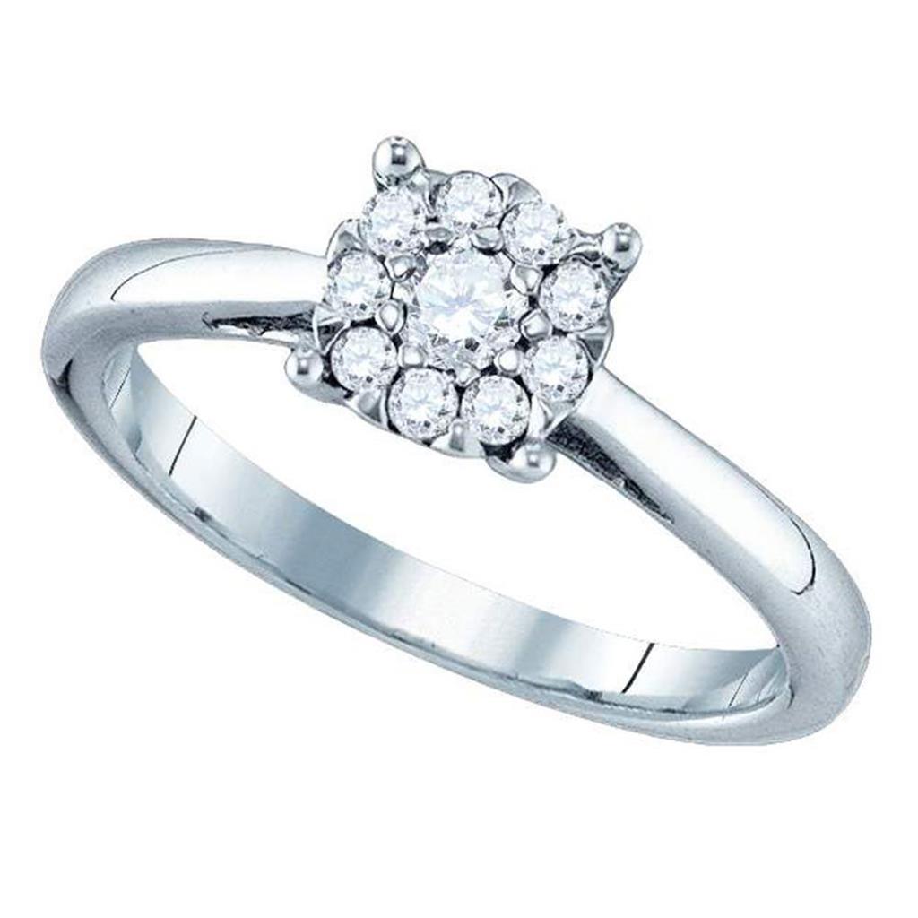 18k White Gold Round Diamond Cluster Bridal Engagement Ring 1/6 Cttw