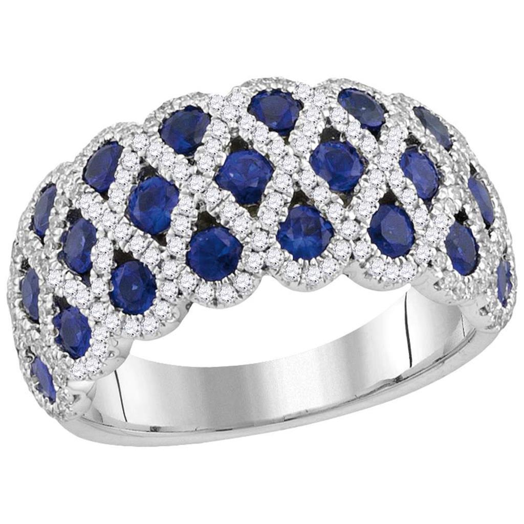 18k White Gold Round Blue Sapphire Band Ring 5/8 Cttw