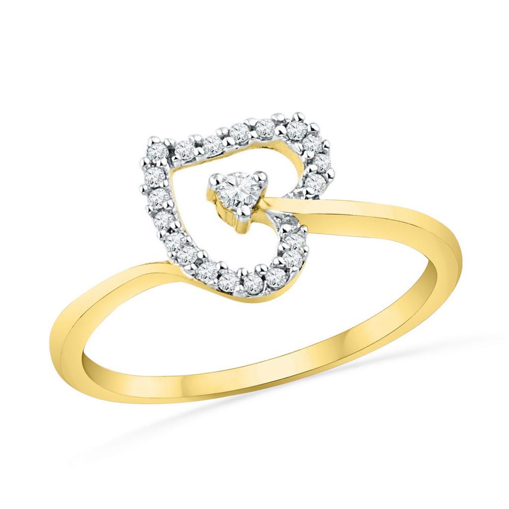 10k Yellow Gold Round Diamond Heart Outline Solitaire Ring 1/8 Cttw