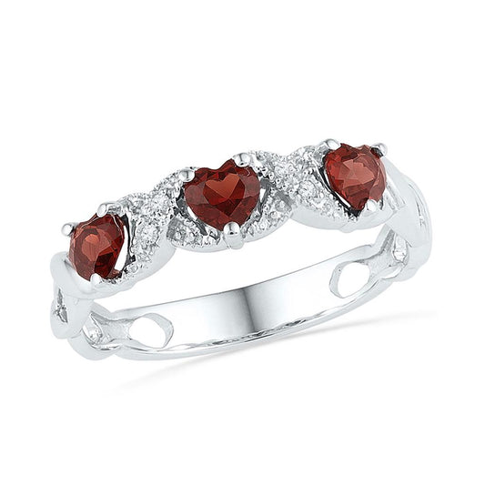14k White Gold Round Garnet Diamond Band Ring 3/4 Cttw