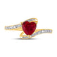 10k Yellow Gold Heart Created Ruby Solitaire Diamond-accent Ring 1 Cttw