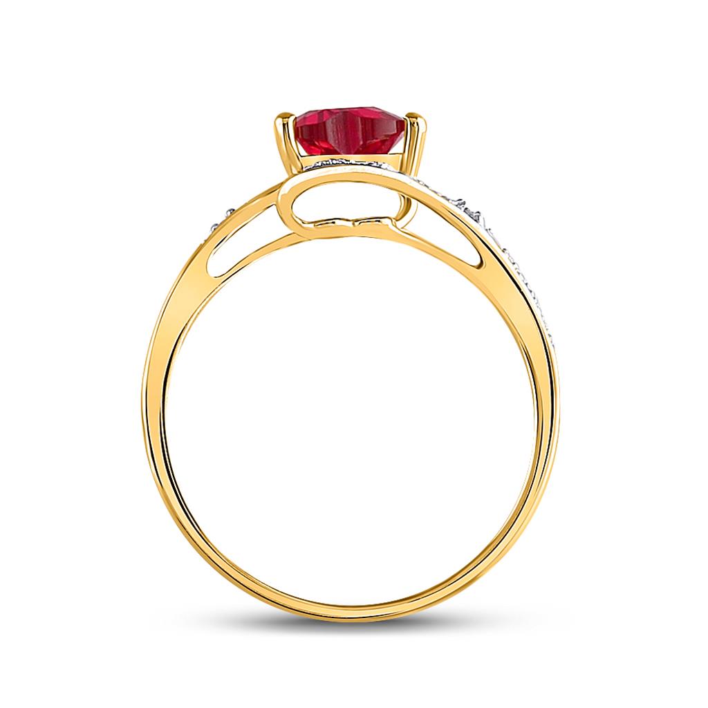 10k Yellow Gold Heart Created Ruby Solitaire Diamond-accent Ring 1 Cttw