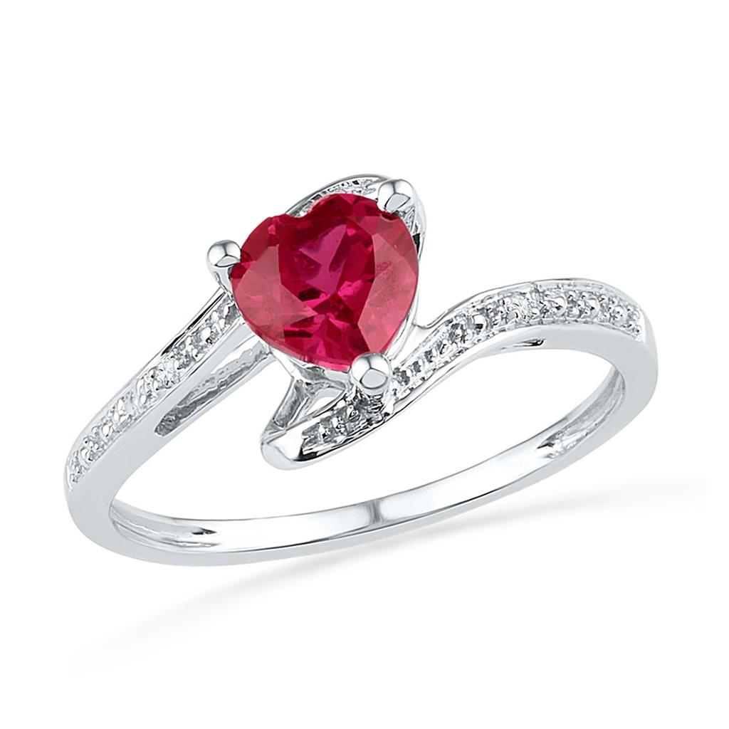 14k White Gold Heart Created Ruby Band Ring 1 Cttw Size 6