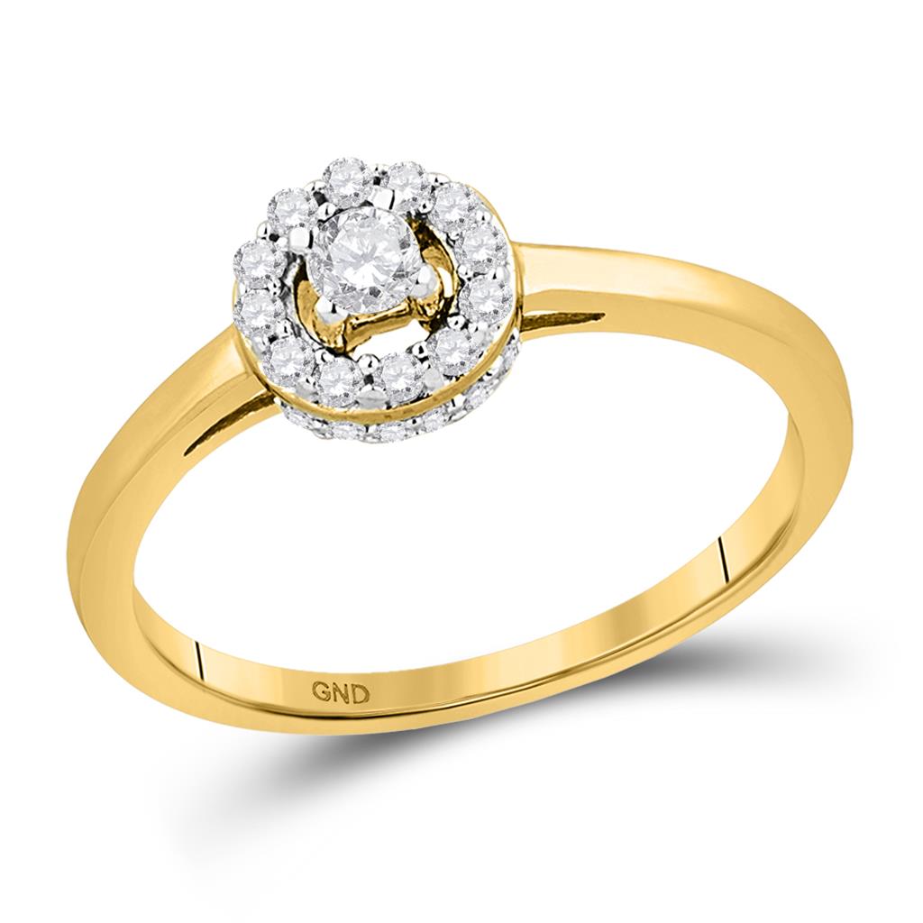 10k Yellow Gold Round Diamond Solitaire Halo Promise Ring 1/4 Cttw