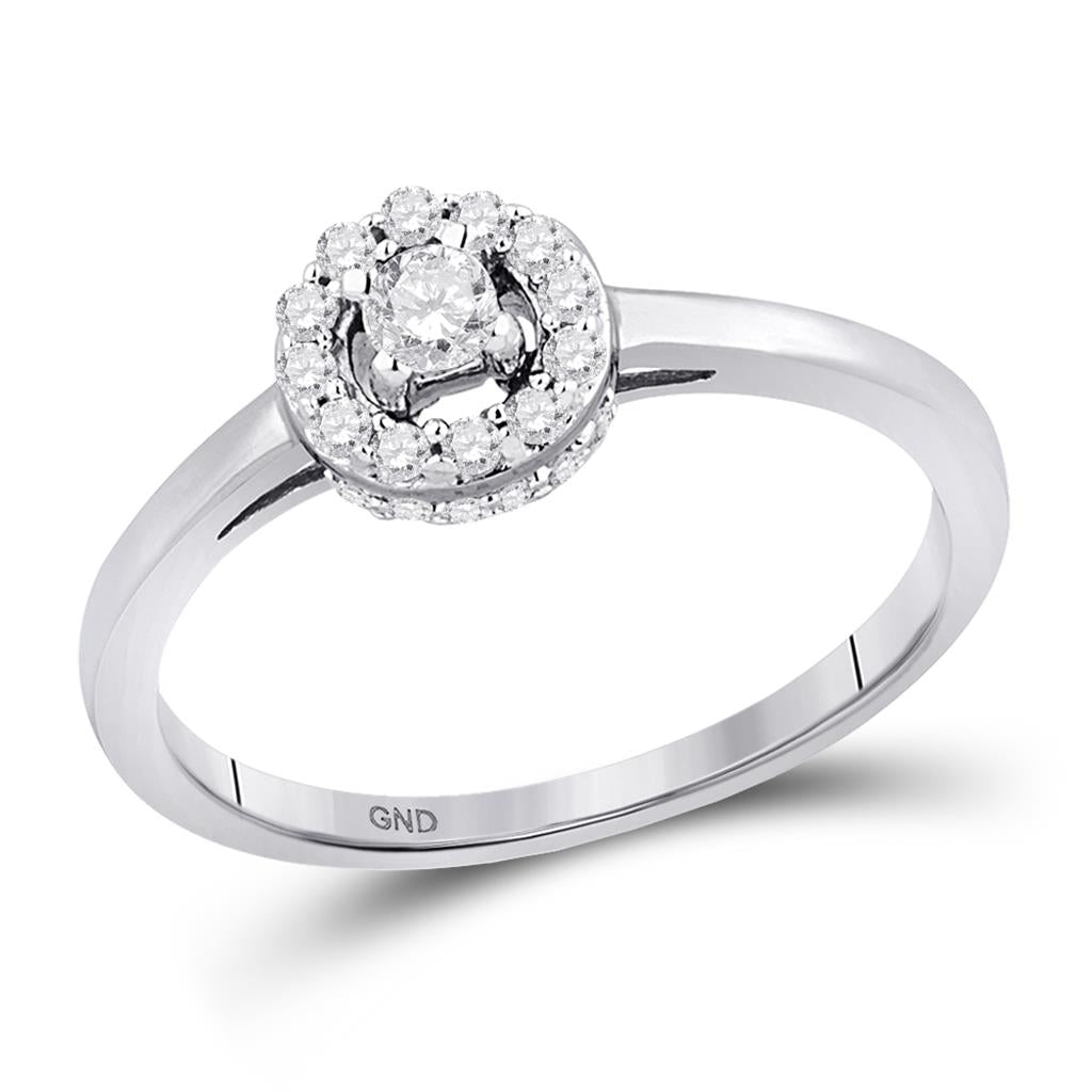 14k White Gold Round Diamond Solitaire Halo Promise Ring 1/4 Cttw