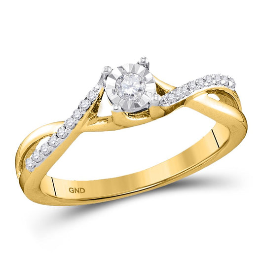 10k Yellow Gold Round Diamond Solitaire Twist Bridal Engagement Ring 1/6 Cttw