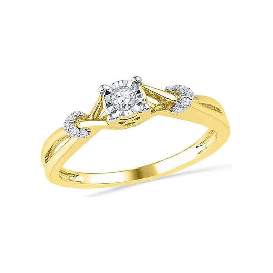 10k Yellow Gold Round Diamond Solitaire Twist Promise Ring 1/10 Cttw