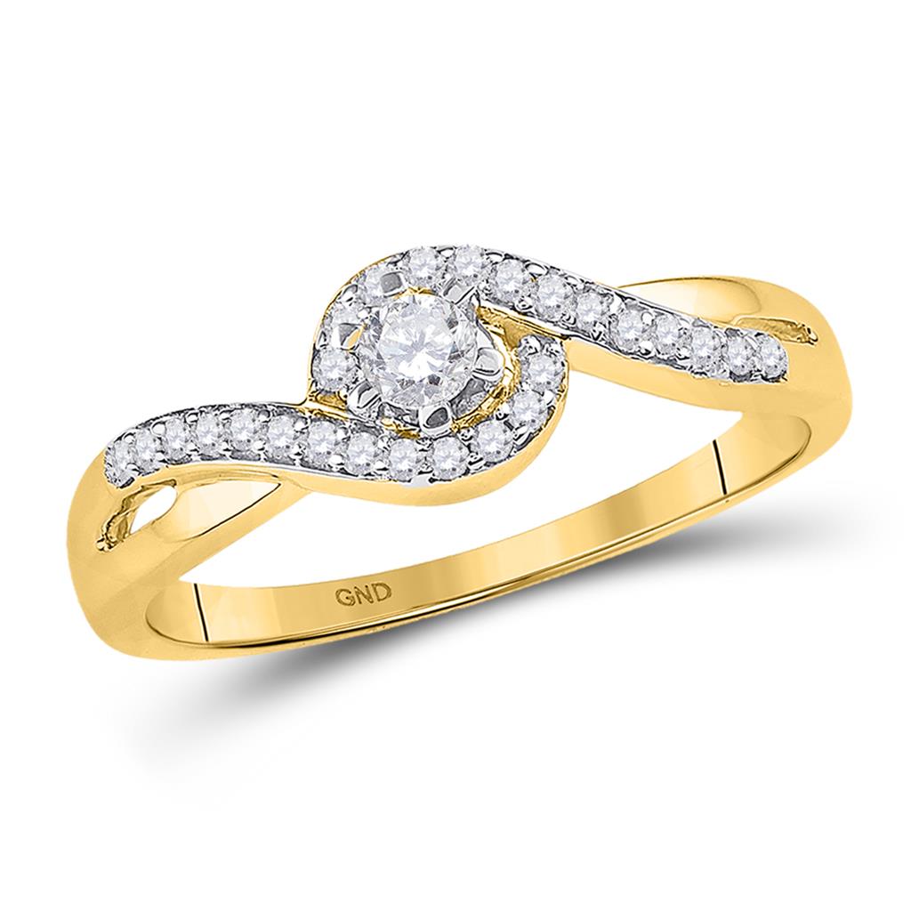 10k Yellow Gold Round Diamond Solitaire Swirl Promise Ring 1/5 Cttw