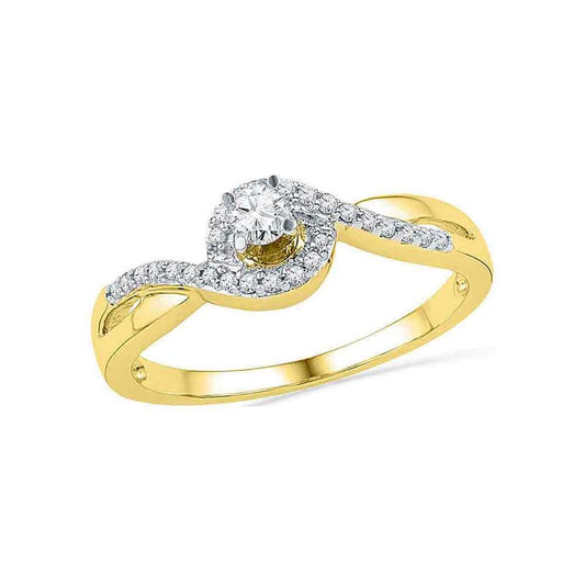 10k Yellow Gold Round Diamond Solitaire Swirl Promise Ring 1/5 Cttw