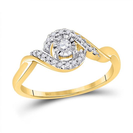 10k Yellow Gold Round Diamond Solitaire Twist Promise Ring 1/6 Cttw