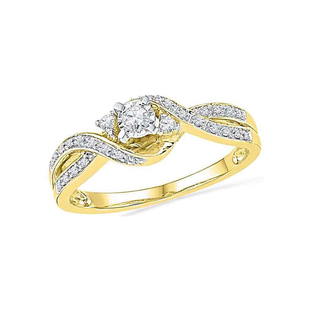 10k Yellow Gold Round Diamond 3-stone Twist Bridal Engagement Ring 1/6 Cttw