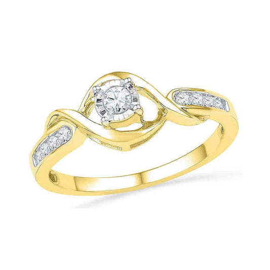 10k Yellow Gold Round Diamond Solitaire Twist Promise Ring 1/6 Cttw