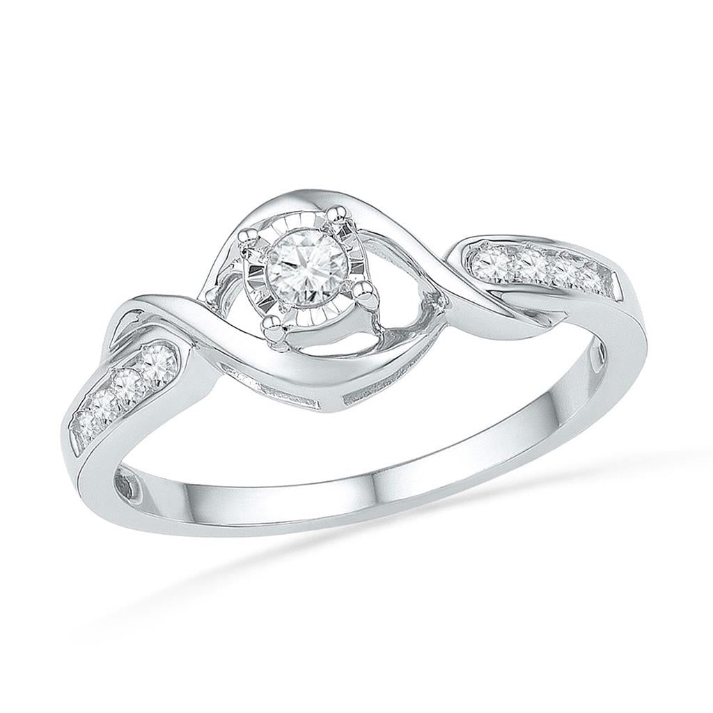 14k White Gold Round Diamond Solitaire Twist Promise Ring 1/6 Cttw