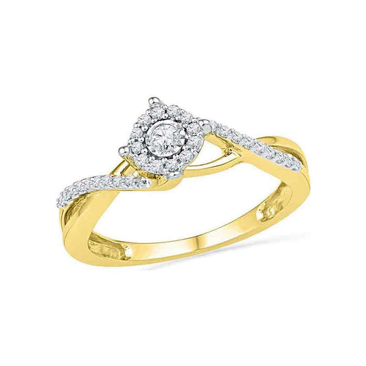 10k Yellow Gold Round Diamond Solitaire Twist Promise Ring 1/5 Cttw