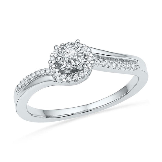 14k White Gold Round Diamond Solitaire Halo Bridal Engagement Ring 1/6 Cttw