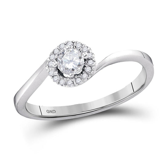 14k White Gold Round Diamond Solitaire Halo Bridal Engagement Ring 1/4 Cttw