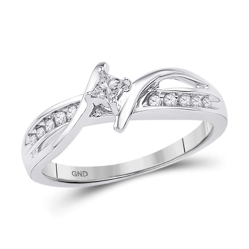 14k White Gold Princess Diamond Solitaire Bridal Engagement Ring 1/5 Cttw