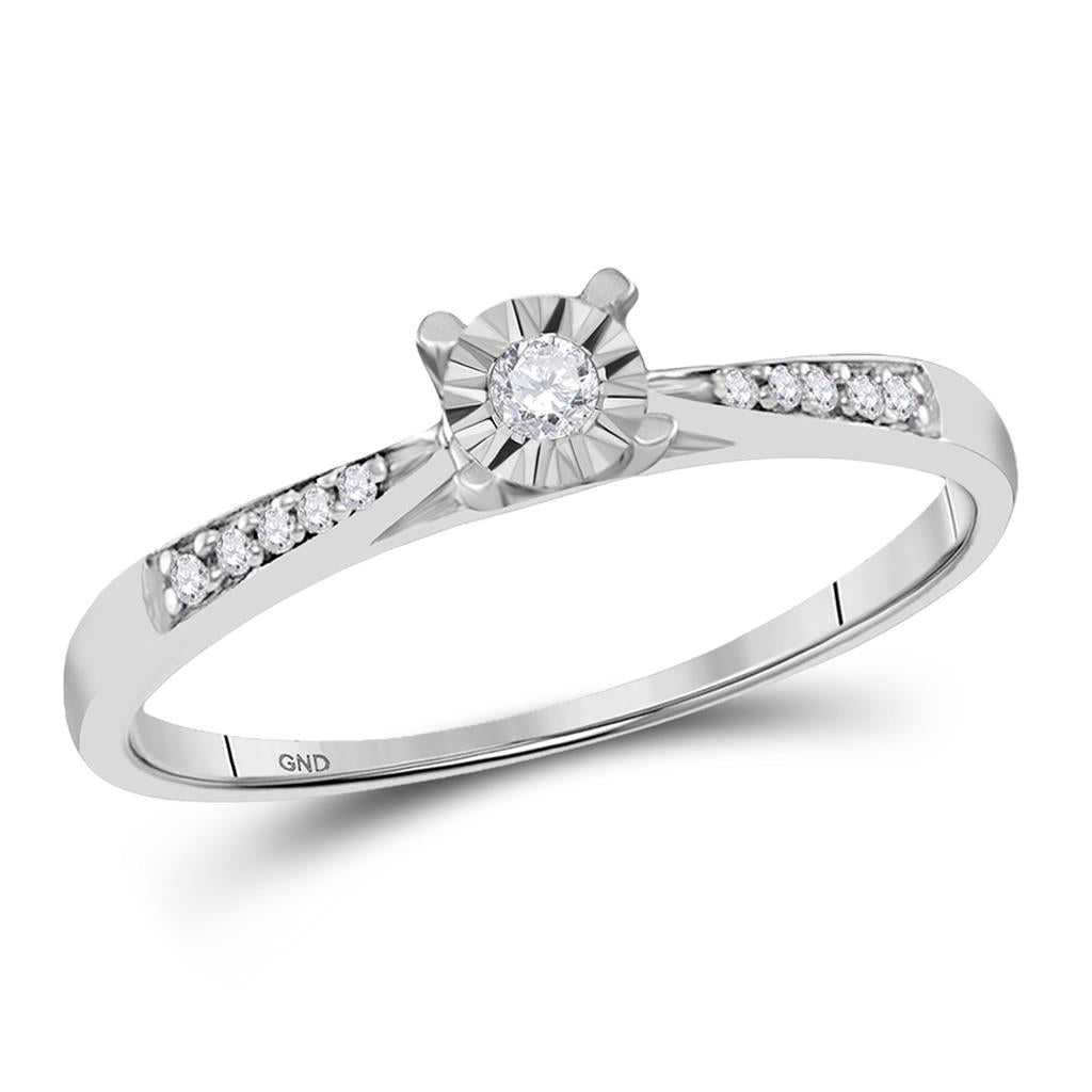 14k White Gold Round Diamond Solitaire Bridal Engagement Ring 1/10 Cttw