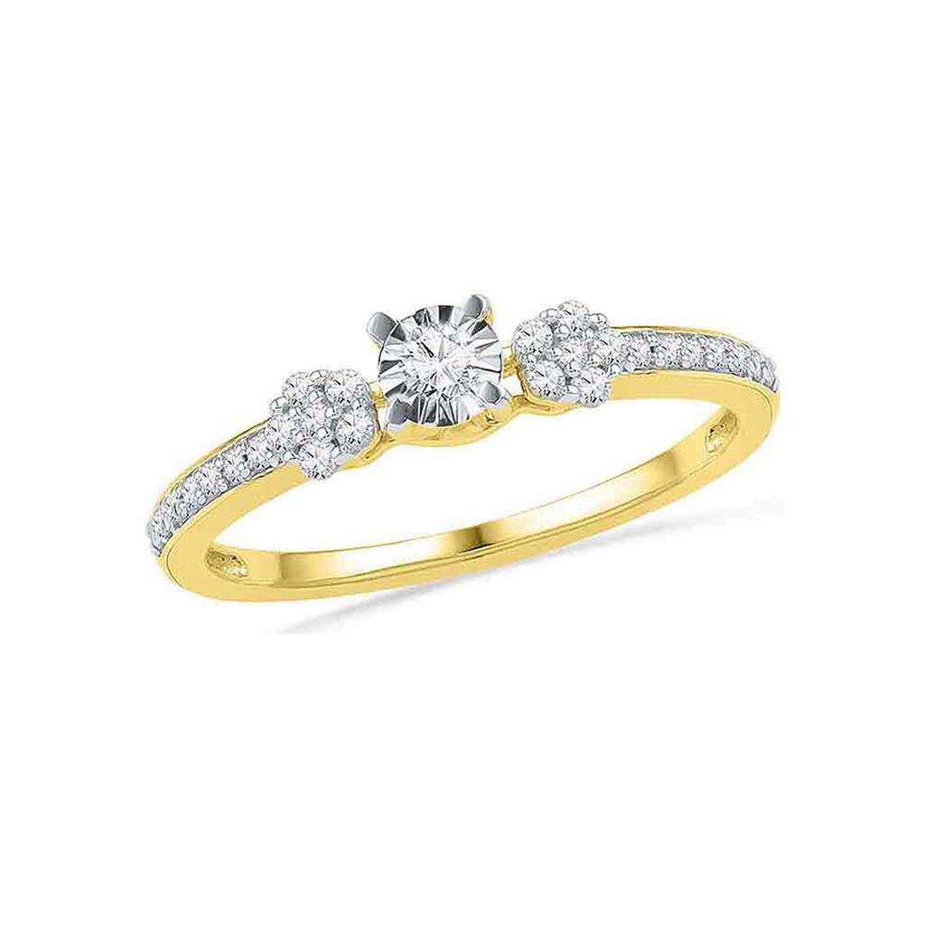10k Yellow Gold Round Diamond Solitaire Cluster Promise Ring 1/4 Cttw