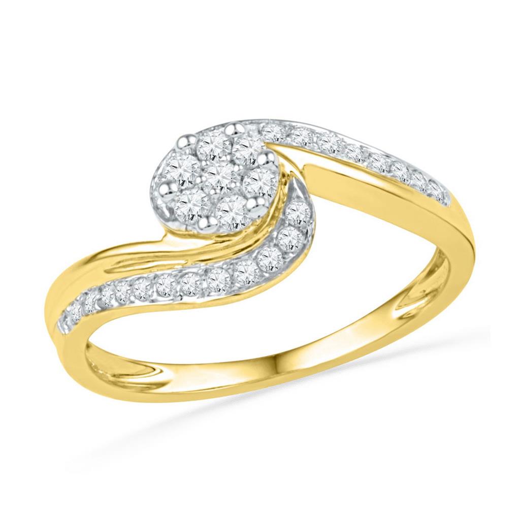 10k Yellow Gold Round Diamond Flower Cluster Curved Ring 1/3 Cttw