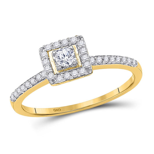 10k Yellow Gold Round Diamond Solitaire Square Halo Engagement Ring 1/4 Cttw