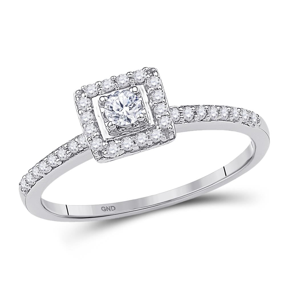 14k White Gold Round Diamond Solitaire Square Halo Engagement Ring 1/4 Cttw