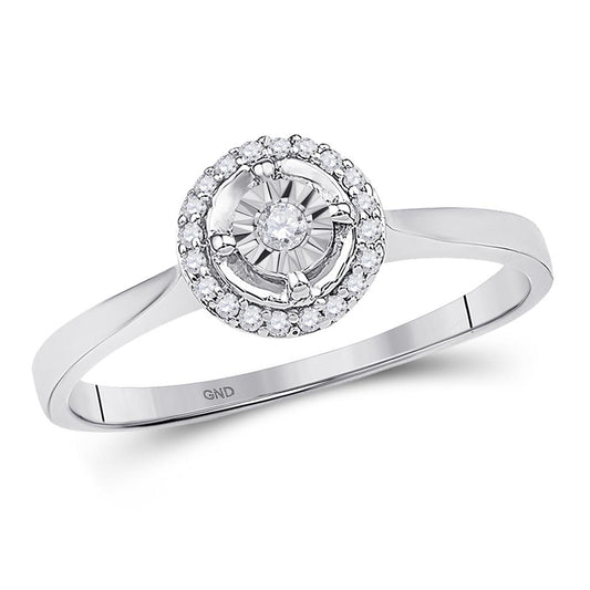 14k White Gold Round Diamond Solitaire Halo Bridal Engagement Ring 1/12 Cttw