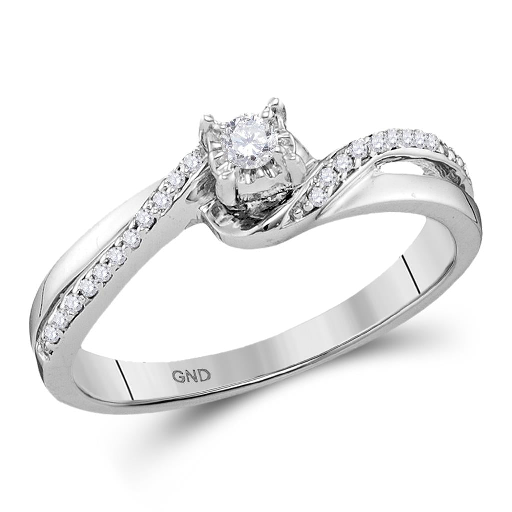 14k White Gold Round Diamond Solitaire Bridal Engagement Ring 1/8 Cttw