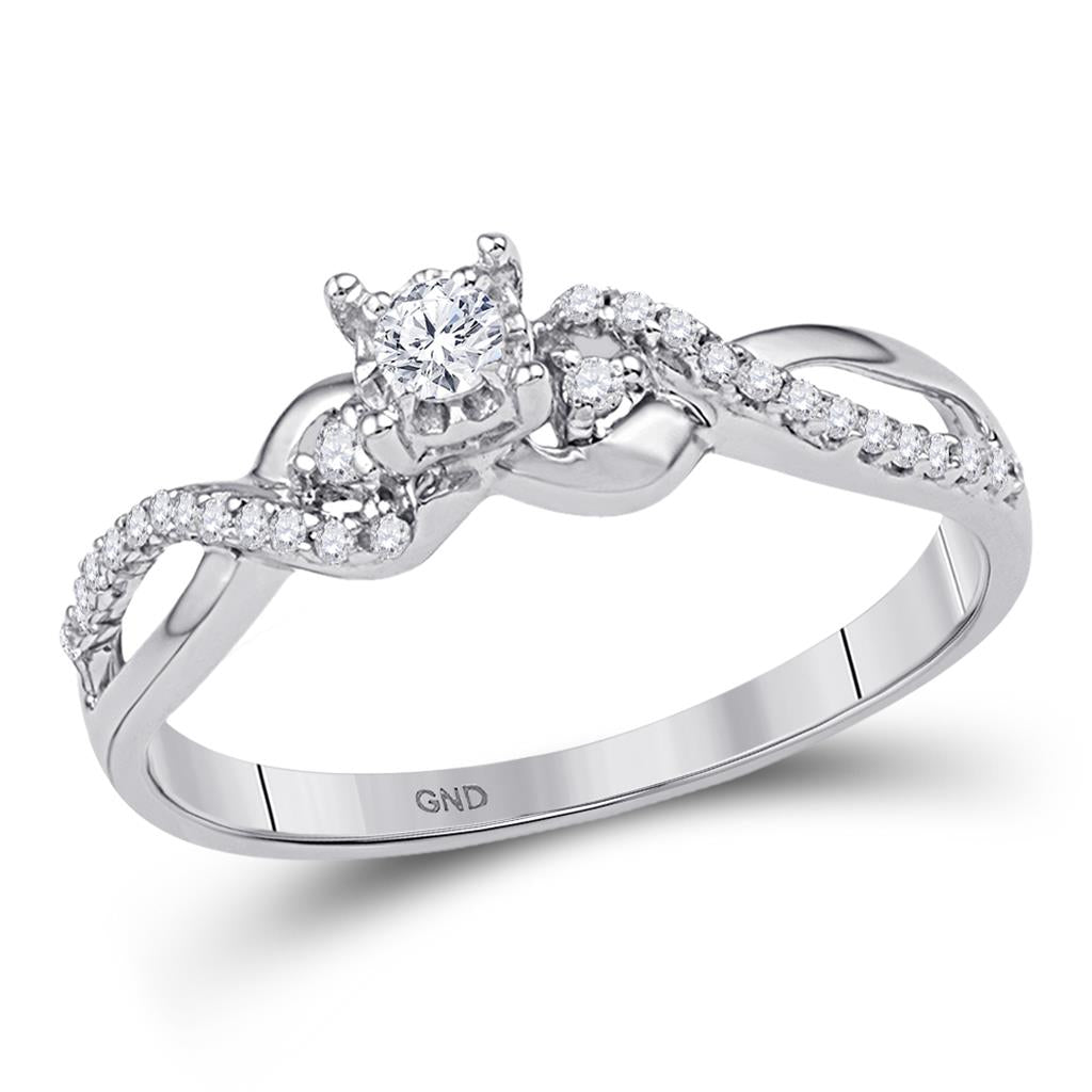 14k White Gold Round Diamond Solitaire Crossover Promise Ring 1/4 Cttw