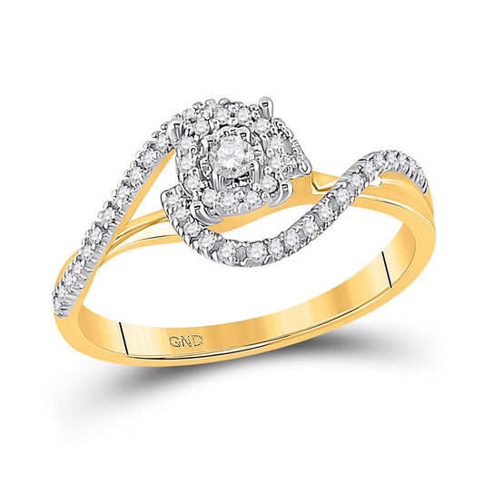 10k Yellow Gold Round Diamond Solitaire Swirl Bridal Engagement Ring 1/5 Cttw