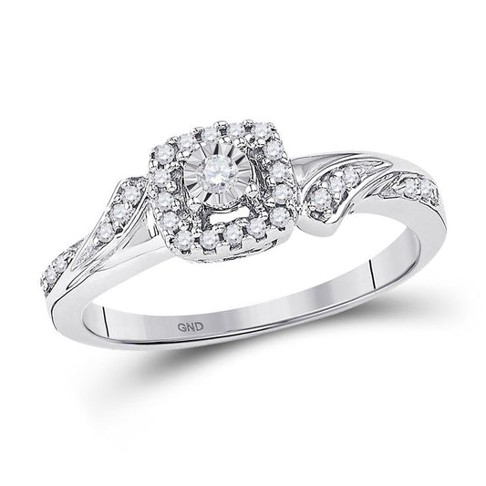 14k White Gold Round Diamond Solitaire Halo Bridal Engagement Ring 1/6 Cttw