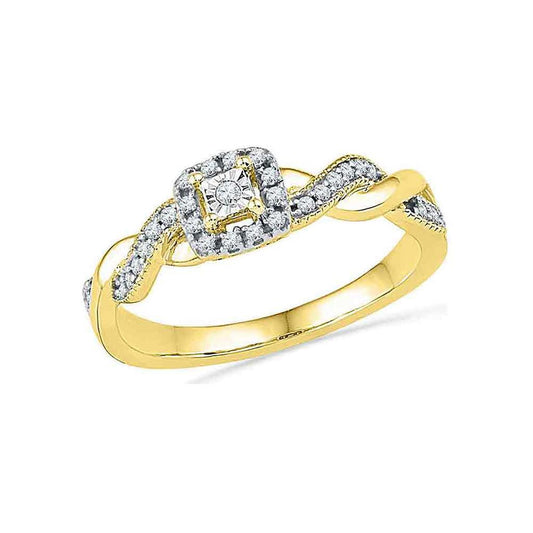 10k Yellow Gold Round Diamond Solitaire Braided Promise Ring 1/6 Cttw