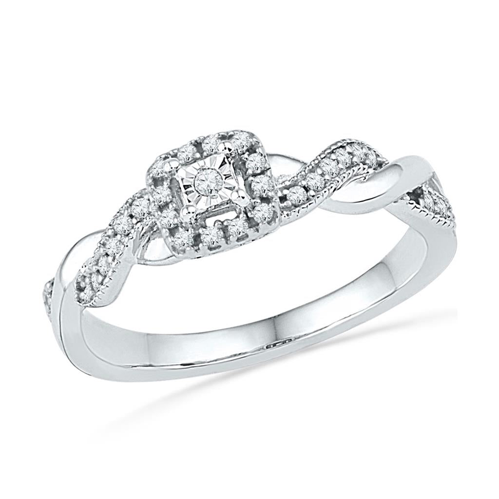 14k White Gold Round Diamond Solitaire Braided Promise Ring 1/6 Cttw