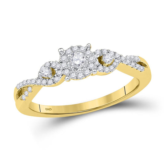 10k Yellow Gold Round Diamond Solitaire Halo Twist Engagement Ring 1/4 Cttw