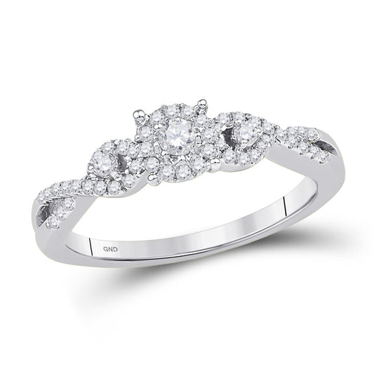14k White Gold Round Diamond Solitaire Halo Twist Engagement Ring 1/4 Cttw
