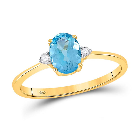 10k Yellow Gold Oval Created Blue Topaz Solitaire Diamond Ring 1 Cttw