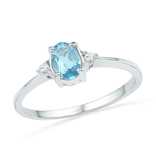 14k White Gold Oval Created Blue Topaz Solitaire Diamond Ring 1 Cttw