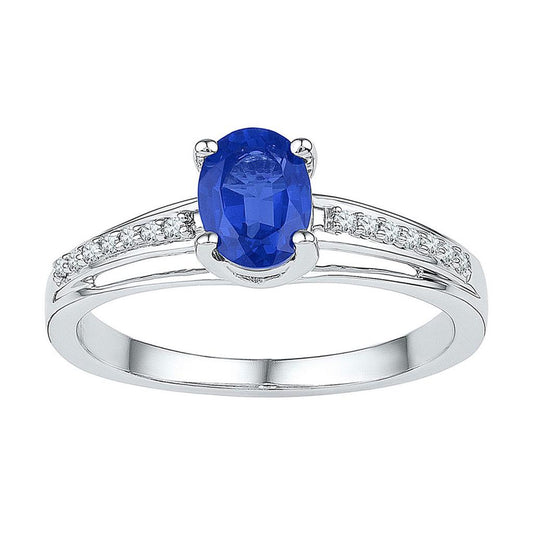 14k White Gold Oval Created Blue Sapphire Solitaire Ring 7/8 Cttw
