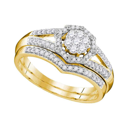 10k Yellow Gold Diamond Bridal Wedding Ring Set 1/2 Cttw