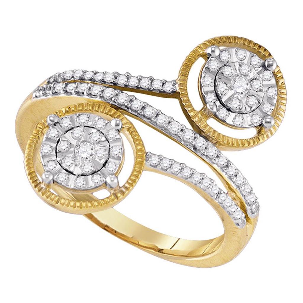 10k Yellow Gold Round Diamond Bypass Circle Cluster Ring 1/3 Cttw