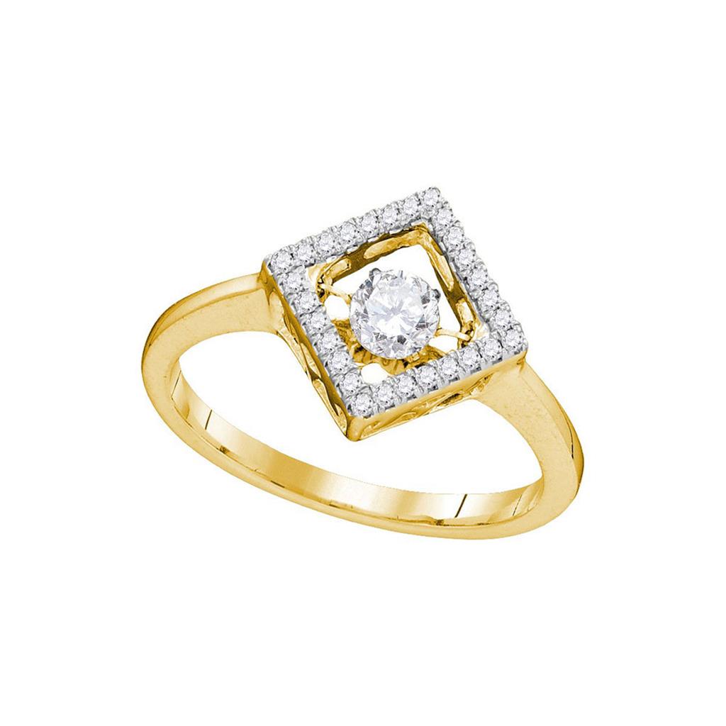 14k Yellow Gold Round Diamond Twinkle Solitaire Diagonal Square Ring 1/5 Cttw