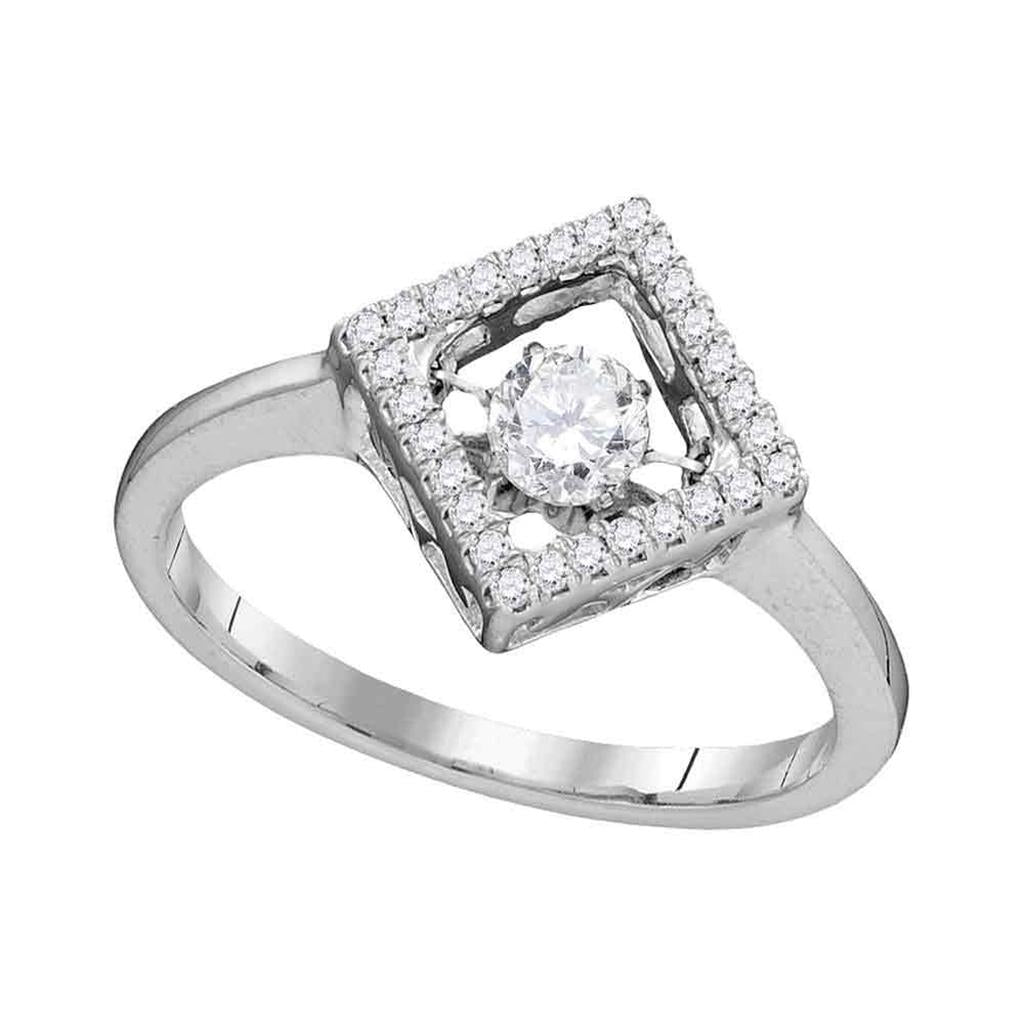 14k White Gold Round Diamond Twinkle Solitaire Diagonal Square Ring 1/5 Cttw