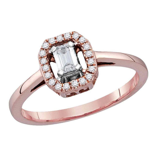 14k Rose Gold Emerald Diamond Solitaire Ring 1/4 Cttw