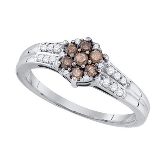 1/3CT-Diamond BROWN FLOWER RING