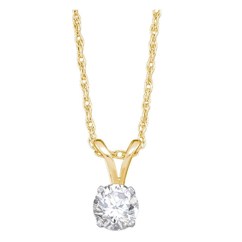 14k Yellow Gold Round Diamond Solitaire Pendant 1/5 Cttw (Certified)