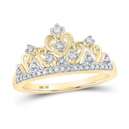 10k Yellow Gold Round Diamond Tiara Crown Band Ring 1/5 Cttw
